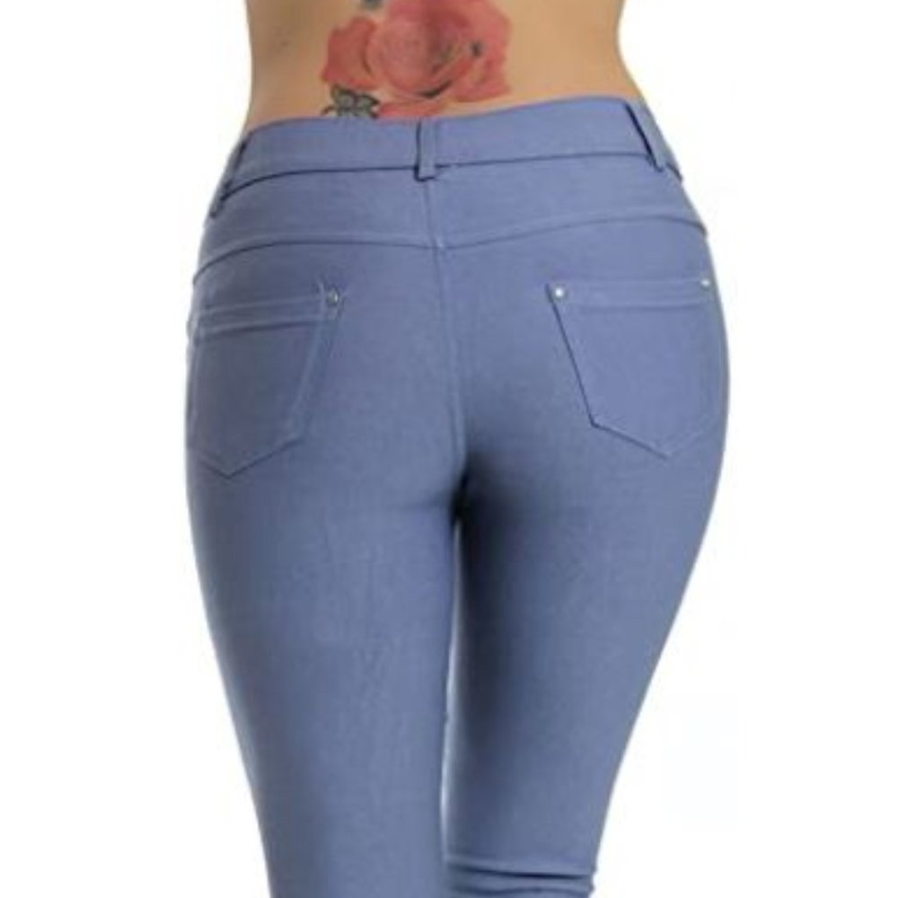 Women's Capri Jean Look Cotton Blend Jeggings - Picture 3 of 4